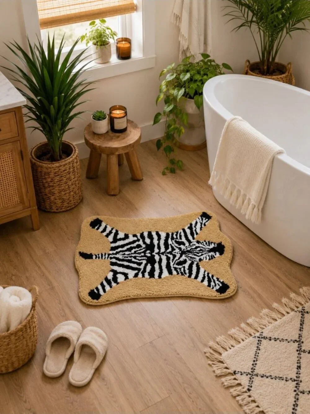 New Animal Zebra Micorfiber Bathroom Bath Rug 20 in X 30 in Rubber Bottom